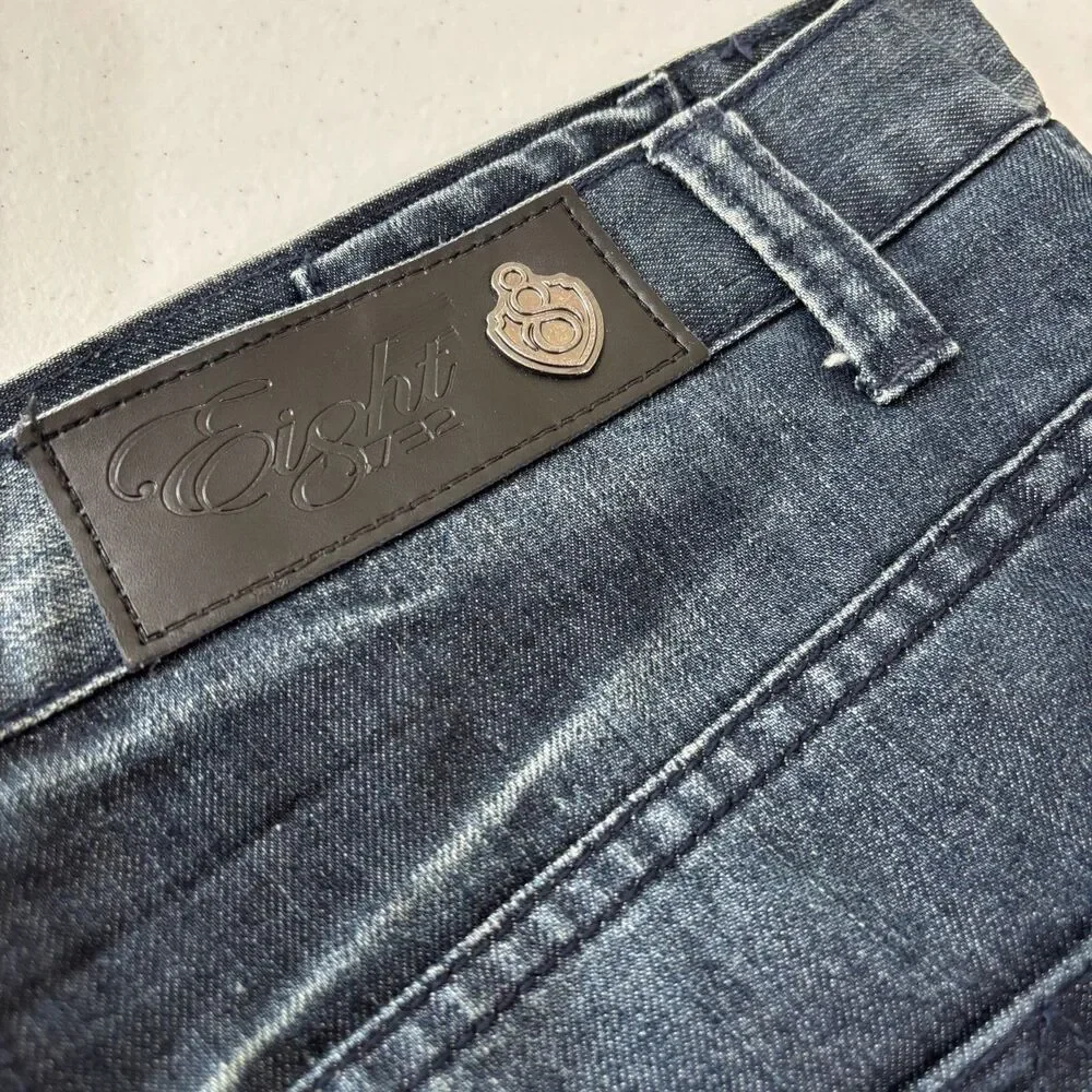 Eight 732 Blue Jeans Mens 40X34 Dark Wash Distress Streetwear Skater Hip Hop Y2K
